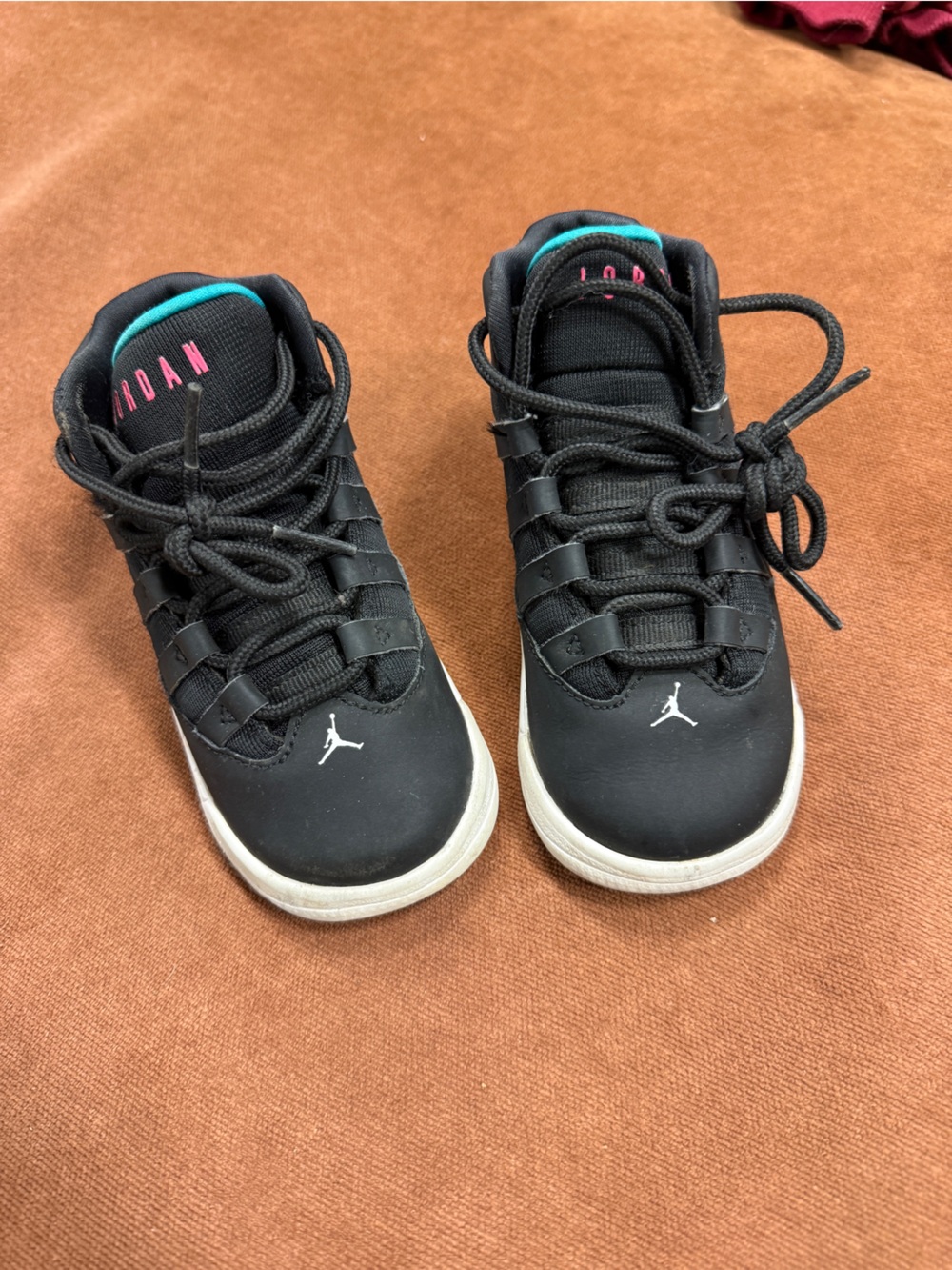 Jordan Kids Black and Teal High-Top Sneakers